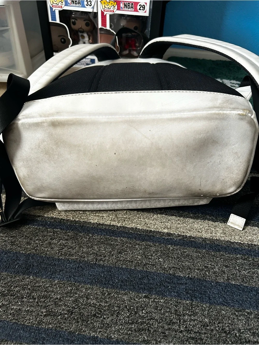 Michael Kors White MK Logo Backpack with Blue Accents